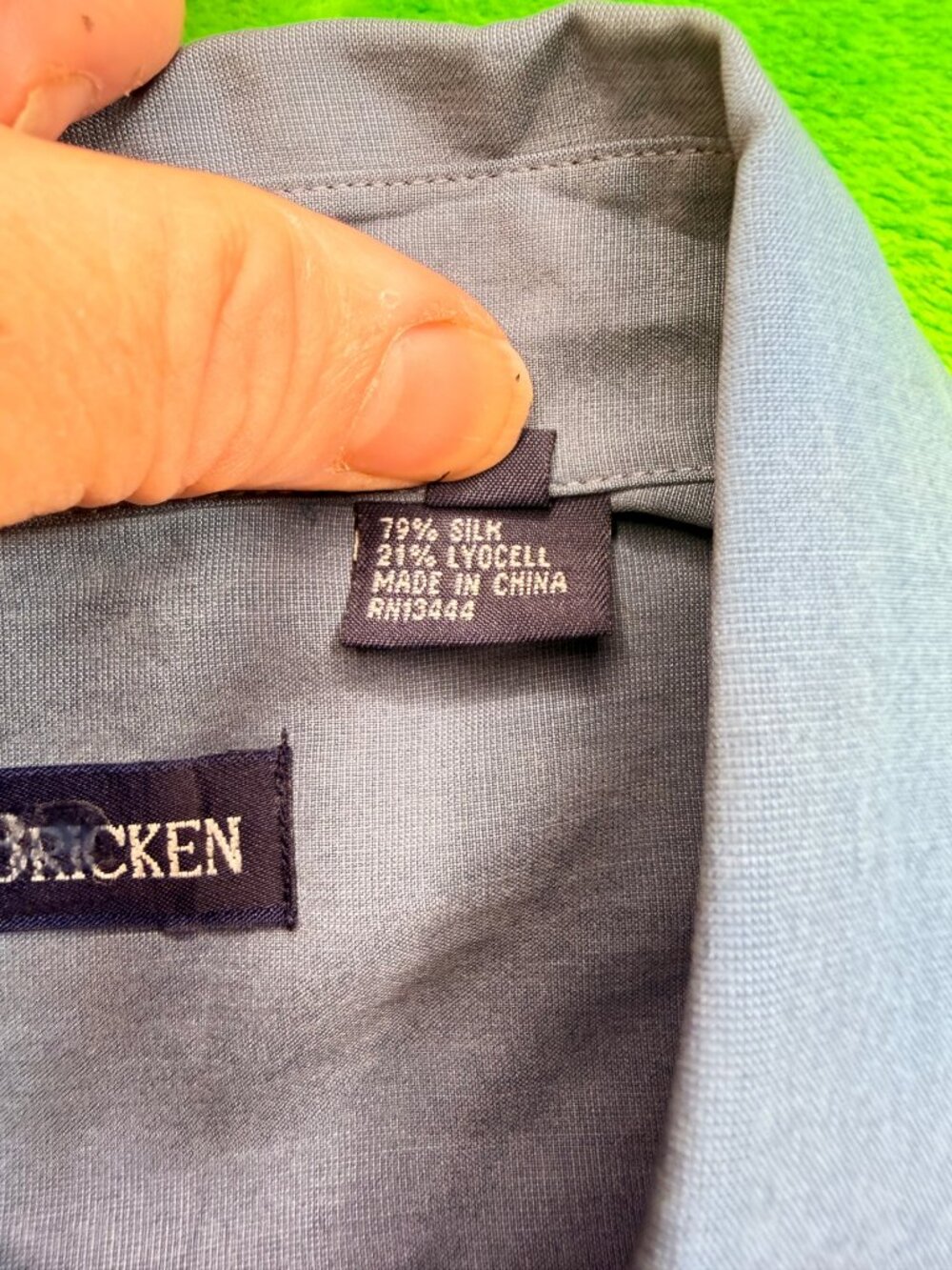 Barry Bricken Mens Silk Blend Camp Shirt Sz XL Gray-Blue - Picture 5 of 8